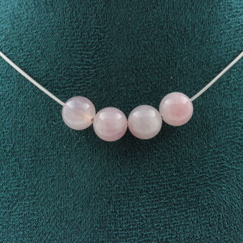 Collier 4 perles Quartz rose de Madagascar 8 mm Chaine en acier inoxydable