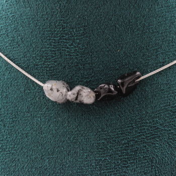 Collier 4 perles Quartz à inclusions de Tourmaline du Brésil Chaine en acier inoxydable