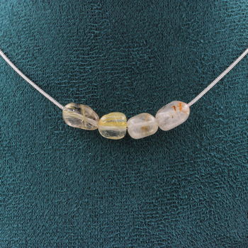 Collier 4 perles Quartz à Rutile doré du Brésil Chaine en acier inoxydable