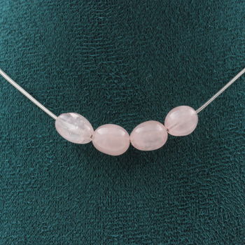 Collier 4 perles Quartz rose du Brésil Chaine en acier inoxydable