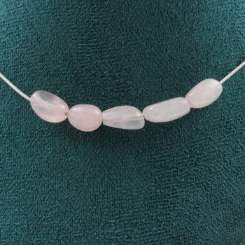Rose Quartz from Brazil 5 beads necklace. Stainless steel chain