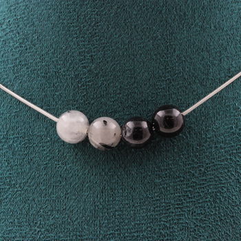 Collier 4 perles Quartz rutile noir 8 mm Chaine en acier inoxydable