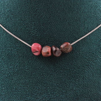 Collier 4 perles Rhodochrosite du Brésil Chaine en acier inoxydable