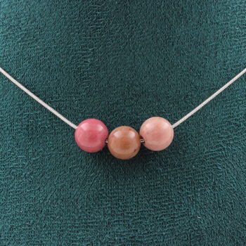 Collier 3 perles Rhodonite 8 mm Chaine en acier inoxydable