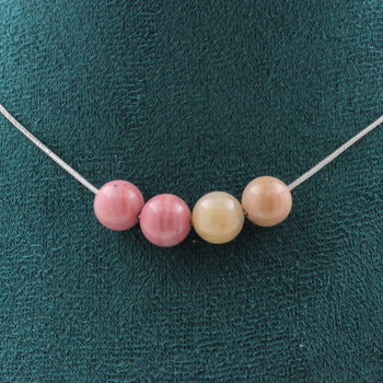 Collier 4 perles Rhodonite 8 mm Chaine en acier inoxydable