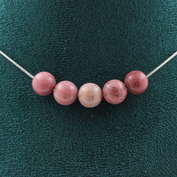 Collier 5 perles Rhodonite 8 mm Chaine en acier inoxydable