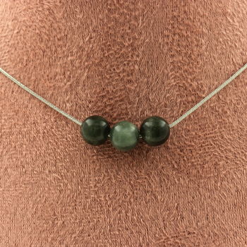 Collier 3 perles Seraphinite de Russie 8 mm Chaine en acier inoxydable