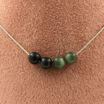 Collier 4 perles Seraphinite de Russie 8 mm Chaine en acier inoxydable