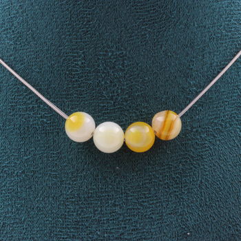 Yellow Sardonyx 8 mm 4 beads necklace. Stainless steel chain