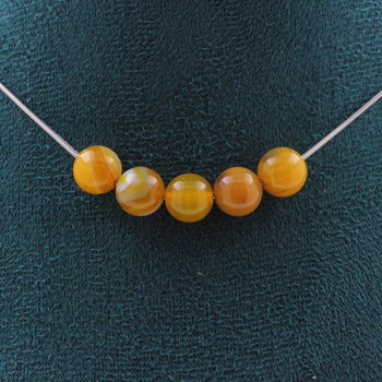 Collier 5 perles Sardonyx jaune 8 mm Chaine en acier inoxydable