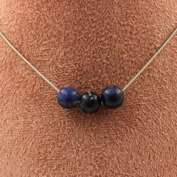 Sodalite 8 mm 3 beads necklace. Stainless steel chain