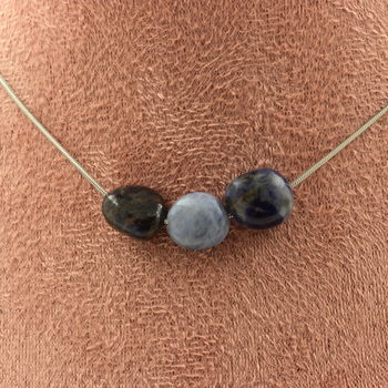 Collier 3 perles Sodalite du Brésil Chaine en acier inoxydable