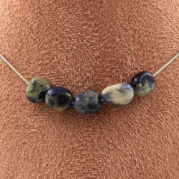 Collier 5 perles Sodalite du Brésil Chaine en acier inoxydable