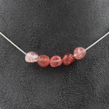 Collier 5 perles Strawberry Quartz de Madagascar Chaine en acier inoxydable