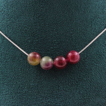 Two-tone Tourmaline 8 mm 4 beads necklace. Stainless steel chain
