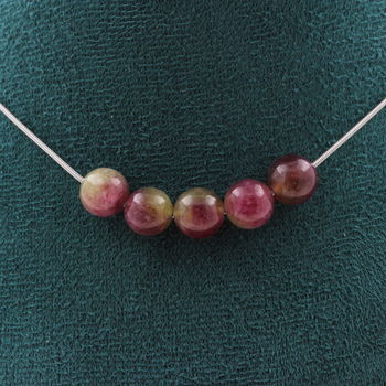 Two-tone Tourmaline 8 mm 5 beads necklace. Stainless steel chain