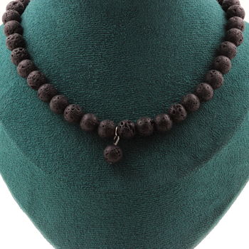 Necklace with Lava beads 8 mm + 1 Lava bead 8 mm. Stainless steel chain