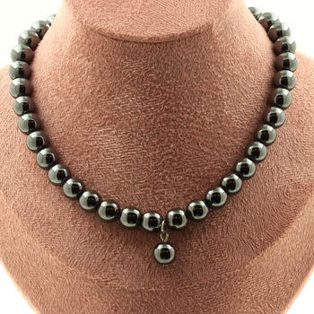 Necklace with Hematite beads 8 mm + 1 Hematite bead 8 mm. Stainless steel chain