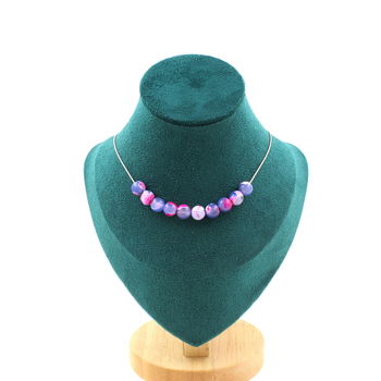 Collier 10 perles Agate veines de Dragon fuchsia et bleu 8 mm