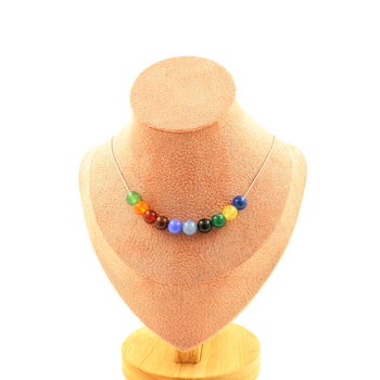 Collier 10 perles Agate multicolore 8 mm. Chaine en acier inoxydable
