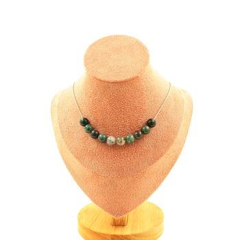 Indian Agate 10 beads necklace 8 mm. Stainless steel chain