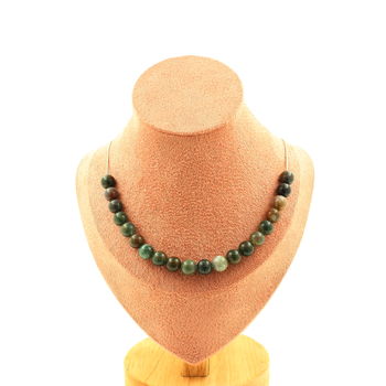 Indian Agate 20 beads necklace 8 mm. Stainless steel chain