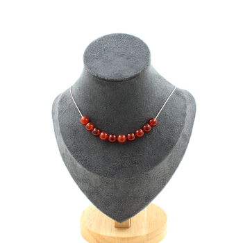 Red Agate 10 beads necklace 8 mm. Stainless steel chain