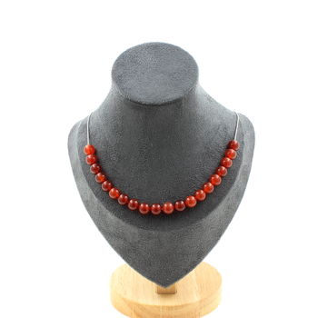 Collier 20 perles Agate rouge 8 mm. Chaine en acier inoxydable