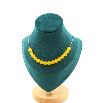 Yellow Agate 15 beads necklace 8 mm. Stainless steel chain