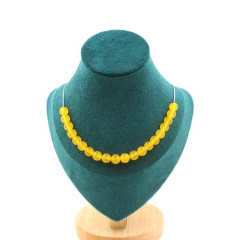 Yellow Agate 20 beads necklace 8 mm. Stainless steel chain