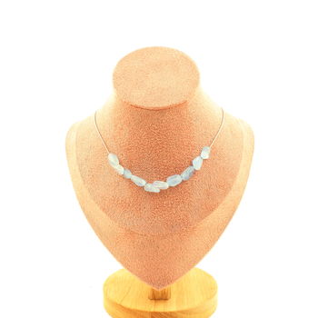 Aquamarine from Brazil 10 beads necklace. Stainless steel chain