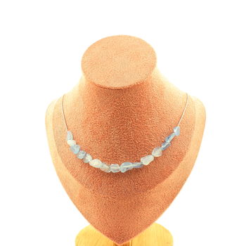 Collier 15 perles Aigue-Marine du Brésil. Chaine en acier inoxydable