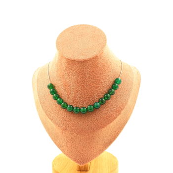 Collier 15 perles Agate verte 8 mm. Chaine en acier inoxydable
