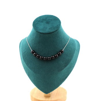 Collier 10 perles Agate noire 8 mm. Chaine en acier inoxydable