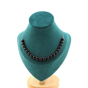 Collier 20 perles Agate noire 8 mm. Chaine en acier inoxydable