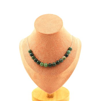 Moss Agate 15 beads 8 mm necklace. Stainless steel chain