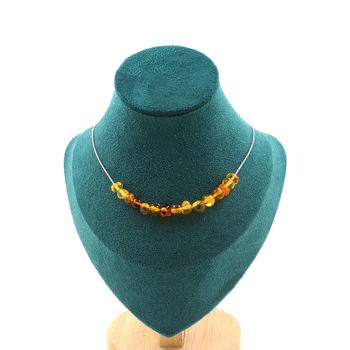Collier 15 perles Ambre véritable de la mer Baltique. Chaine en acier inoxydable