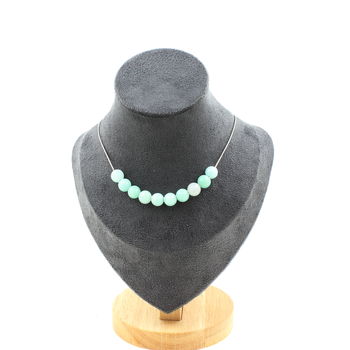 Collier 10 perles Amazonite 8 mm. Chaine en acier inoxydable