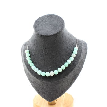 Collier 20 perles Amazonite 8 mm. Chaine en acier inoxydable