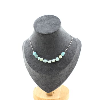 Collier 10 perles Amazonite du Brésil. Chaine en acier inoxydable