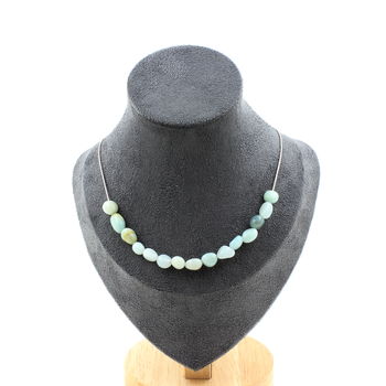 Collier 15 perles Amazonite du Brésil. Chaine en acier inoxydable