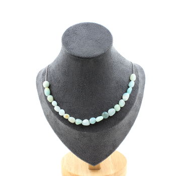 Collier 20 perles Amazonite du Brésil. Chaine en acier inoxydable