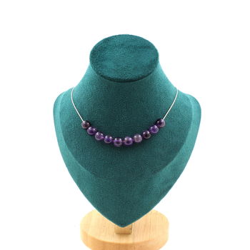 Amethyst 10 beads 8 mm necklace. Stainless steel chain