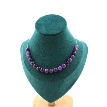 Collier 20 perles Améthyste 8 mm. Chaine en acier inoxydable