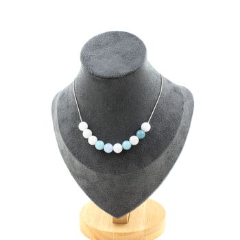 Aquamarine 10 beads 8 mm necklace. Stainless steel chain