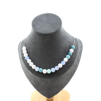 Aquamarine 20 beads 8 mm necklace. Stainless steel chain
