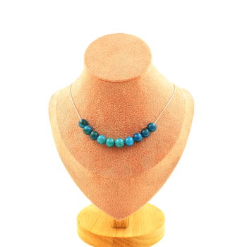 Collier 10perles Apatite 8 mm. Chaine en acier inoxydable