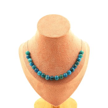 Collier 20 perles Apatite 8 mm. Chaine en acier inoxydable