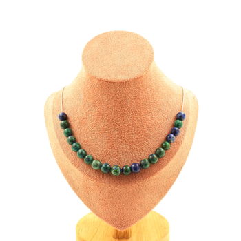 Azurite Chrysocolla 20 beads 8 mm necklace. Stainless steel chain