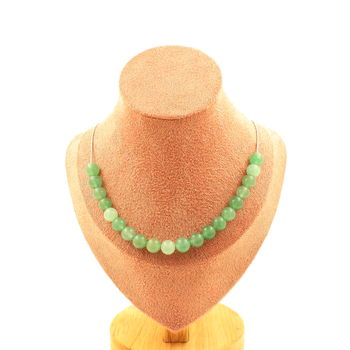 Collier 20 perles Aventurine 8 mm. Chaine en acier inoxydable
